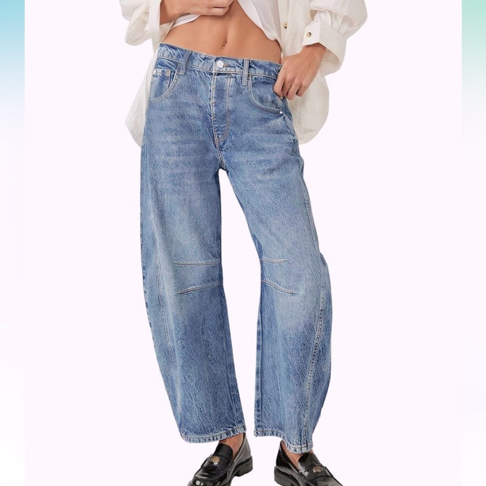 NWT ALLABREVE Barrel Jeans High Waisted Wide Leg Baggy Jeans Medium Wash, Size 4